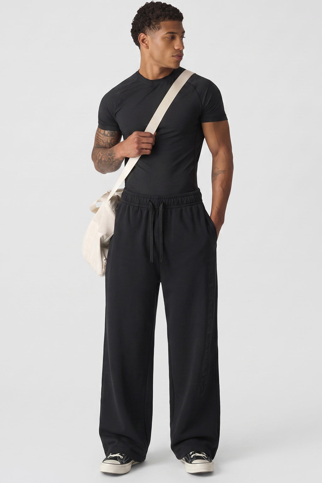 Mens Flared Baggy Sweatpants Wide Leg Pants Lightweight Air Layer Loose Fit Casual Gym Open Bell Bottom Deep Pocket