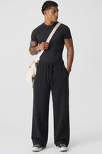Mens Flared Baggy Sweatpants Wide Leg Pants Lightweight Air Layer Loose Fit Casual Gym Open Bell Bottom Deep Pocket